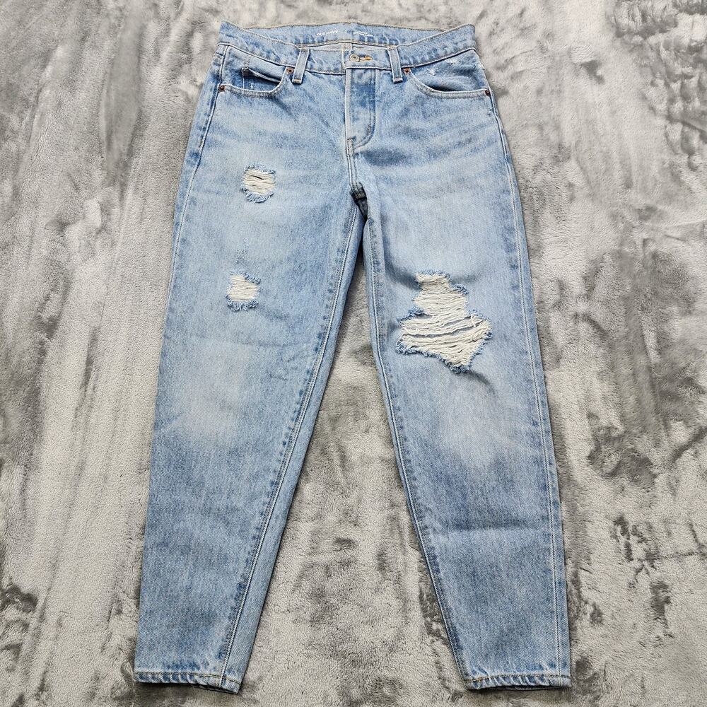 Old Navy Jeans Womens 2 Blue High Rise Slouchy Taper Distressed Button Fly Boho